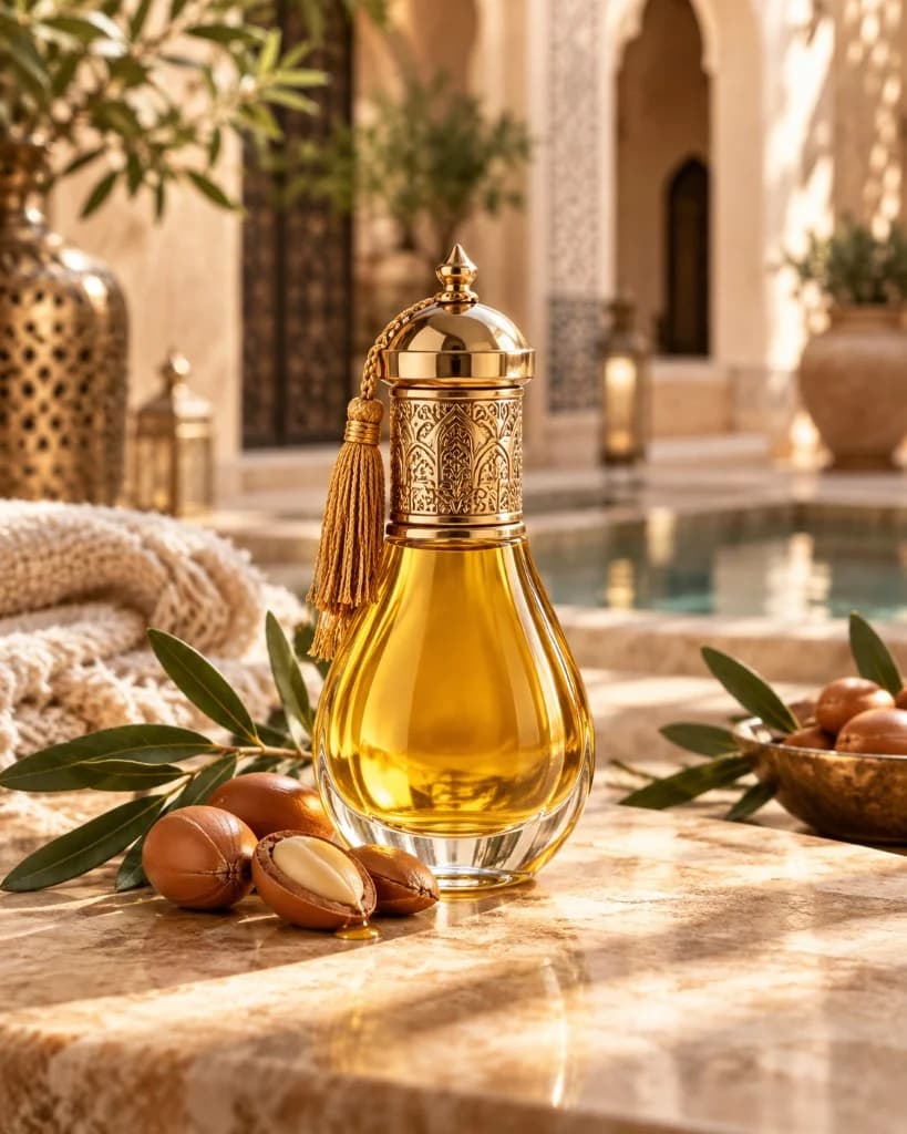 Argan oil and prickly pear seed oil in glass bottles