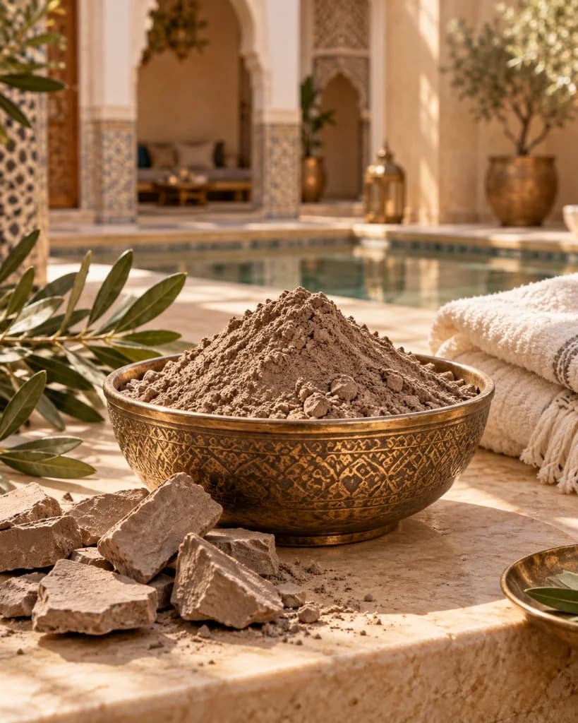 Ghassoul (rhassoul) clay powder and raw clay chunks