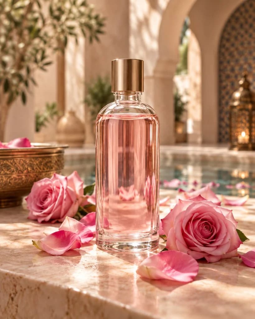 Rose water and orange blossom water with nila and aker fassi ingredients